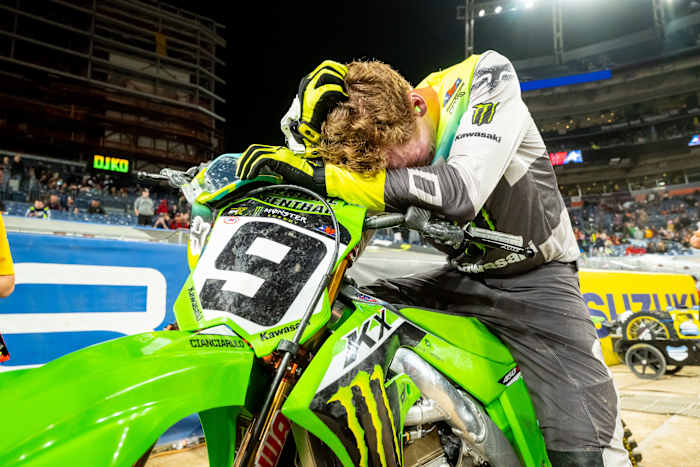 Third-place finisher Adam Cianciarulo gets emotional after earning his first podium in nearly 2 1/2 seasons. Photo courtesy Feld Motor Sports.